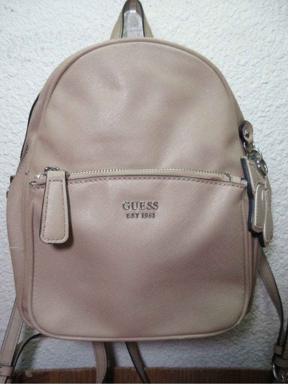 GUESS Beige/Cream Mini Backpack with Front Zip Pocket - Picture 6 of 12